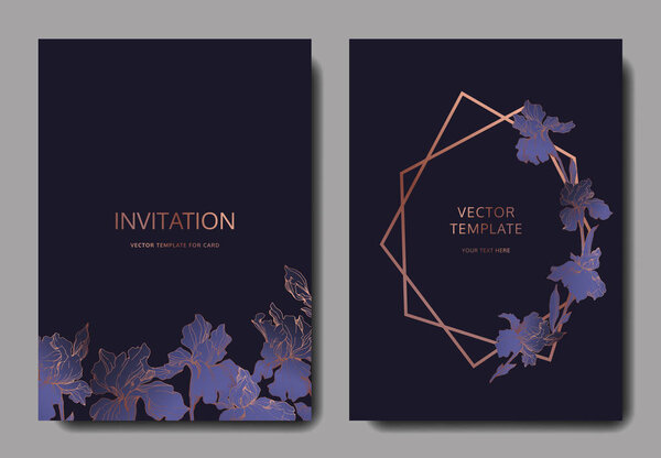 Vector irises. Engraved ink art. Wedding background cards with decorative flowers. Invitation cards graphic set banner.