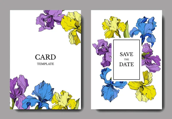 Vector Irises Engraved Ink Art Wedding Cards Decorative Flowers Background — Stock Vector