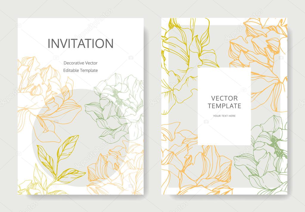 Vector peonies. Engraved ink art. Wedding background cards with decorative flowers. Invitation cards graphic set banner.