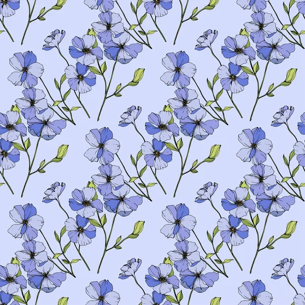 Vector Linho Azul Flores Silvestres Isoladas Azul Arte Tinta Gravada — Vetor de Stock