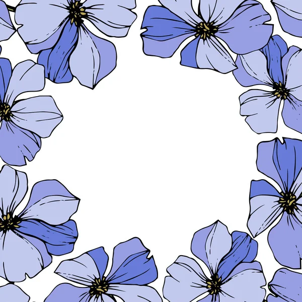 Vector Blue Flax Wildflowers Isolated White Engraved Ink Art Floral — Stock Vector
