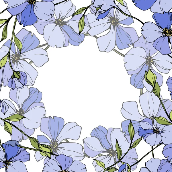 Vector Lino Azul Flores Silvestres Aisladas Blanco Arte Tinta Grabada — Vector de stock