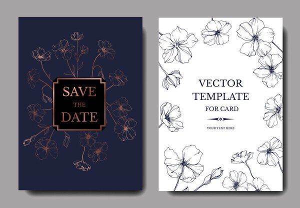 Vector Flax. Engraved ink art. Wedding background cards with decorative flowers. Invitation cards graphic set banner.