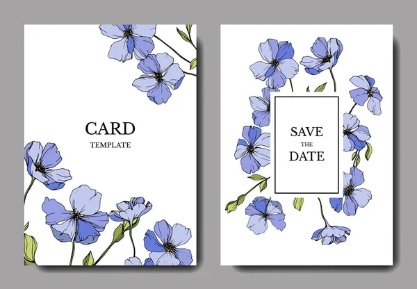 Vector Flax Arte Tinta Grabada Tarjetas Fondo Boda Con Flores — Vector de stock