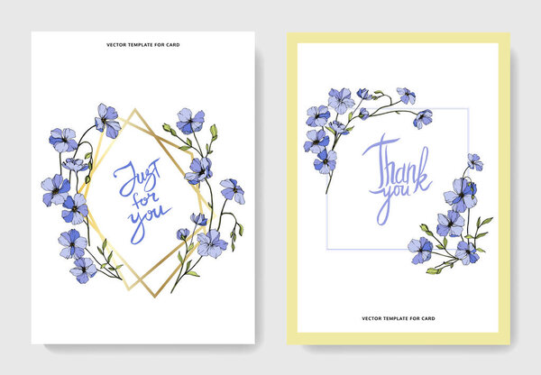 Vector Flax. Engraved ink art. Cards with 'thank you' and 'just for you' lettering. Graphic set banner.