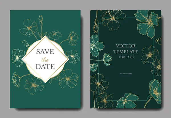 ベクトル亜麻 刻まれたインク アート 結婚式の装花と背景カード 招待状カード グラフィック バナーの設定 — ストックベクタ