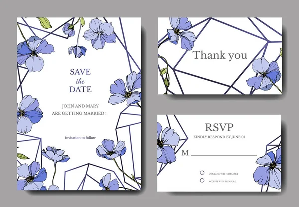 Vector Flax Arte Tinta Grabada Tarjetas Fondo Boda Con Flores — Vector de stock