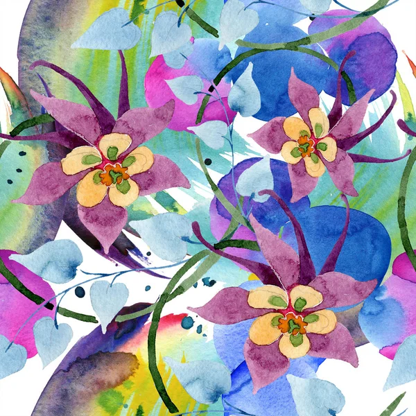 飾り花植物の花 水彩画背景イラスト セット 水彩描画のファッション Aquarelle 分離します シームレスな背景パターン 壁紙印刷手触りの生地 — ストック写真