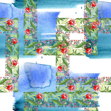 Kırmızı botanik çiçek. Vahşi bahar yaprak izole. Suluboya resim kümesi. Suluboya çizim moda aquarelle. Sorunsuz süsleme arka plan deseni. Kumaş duvar kağıdı yazdırma doku.