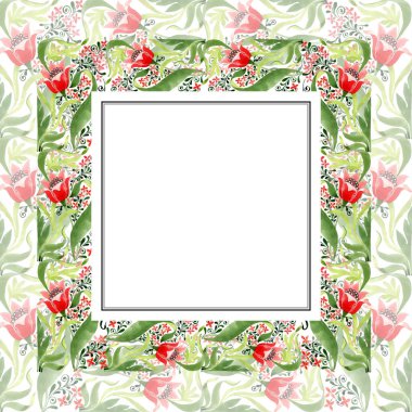 Kırmızı botanik çiçek. Vahşi bahar yaprak izole kır çiçeği. Suluboya arka plan illüstrasyon küme. Suluboya çizim moda aquarelle izole. Çerçeve kenarlığı süsleme Meydanı.