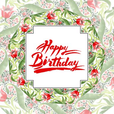 Kırmızı botanik çiçek. Vahşi bahar yaprak izole kır çiçeği. Suluboya arka plan illüstrasyon küme. Suluboya çizim moda aquarelle izole. Çerçeve kenarlığı süsleme Meydanı.