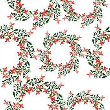 Kırmızı botanik çiçek. Vahşi bahar yaprak izole. Suluboya resim kümesi. Suluboya çizim moda aquarelle. Sorunsuz süsleme arka plan deseni. Kumaş duvar kağıdı yazdırma doku.