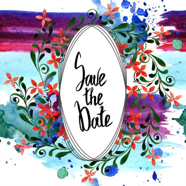 Kırmızı botanik çiçek. Vahşi bahar yaprak izole kır çiçeği. Suluboya arka plan illüstrasyon küme. Suluboya çizim moda aquarelle izole. Çerçeve kenarlığı süsleme Meydanı.