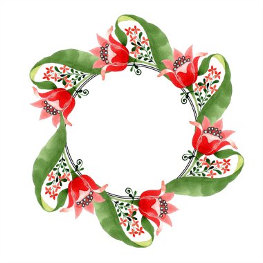 Kırmızı botanik çiçek. Vahşi bahar yaprak izole kır çiçeği. Suluboya arka plan illüstrasyon küme. Suluboya çizim moda aquarelle izole. Çerçeve kenarlığı süsleme Meydanı.