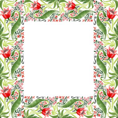 Kırmızı botanik çiçek. Vahşi bahar yaprak izole kır çiçeği. Suluboya arka plan illüstrasyon küme. Suluboya çizim moda aquarelle izole. Çerçeve kenarlığı süsleme Meydanı.