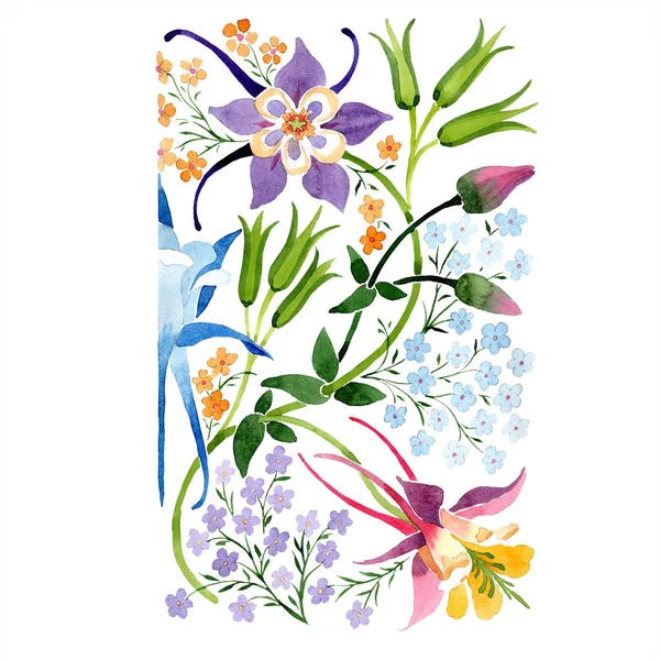 Adorno Floral Acuarela Aislada Púrpura Conjunto Ilustración Fondo — Foto de Stock