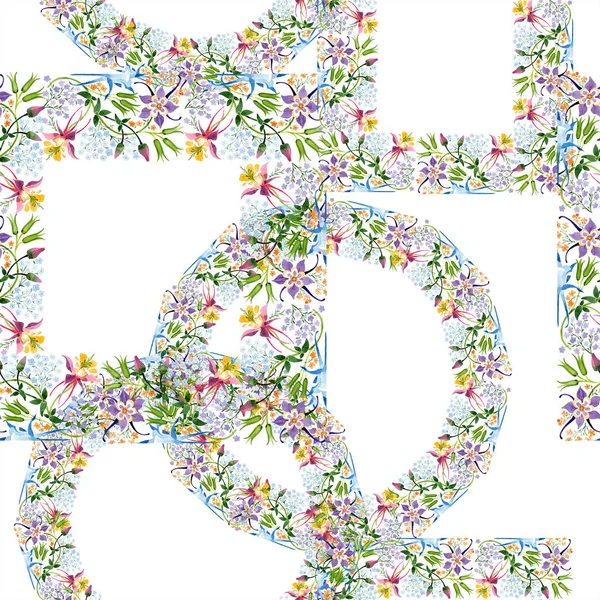 Ilustración Fondo Acuarela Conjunto Floral Patrón Fondo Sin Costuras Textura — Foto de Stock