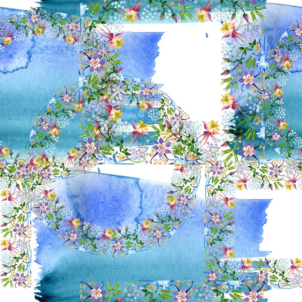 Tle Akwarela Ilustracja Kwiatowy Zestaw Bezszwowe Tło Wzór Tkanina Tapeta — Zdjęcie stockowe