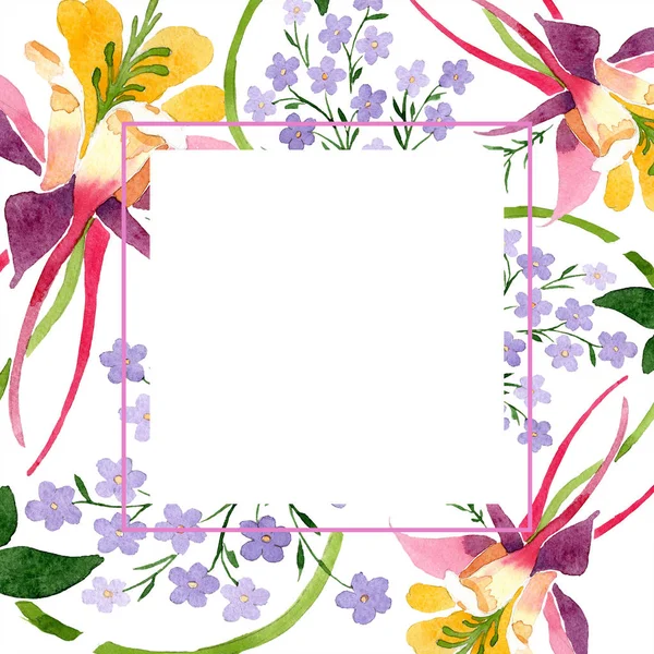 Conjunto Ilustración Fondo Acuarela Acuarela Marco Vacío Borde Ornamento Floral — Foto de Stock