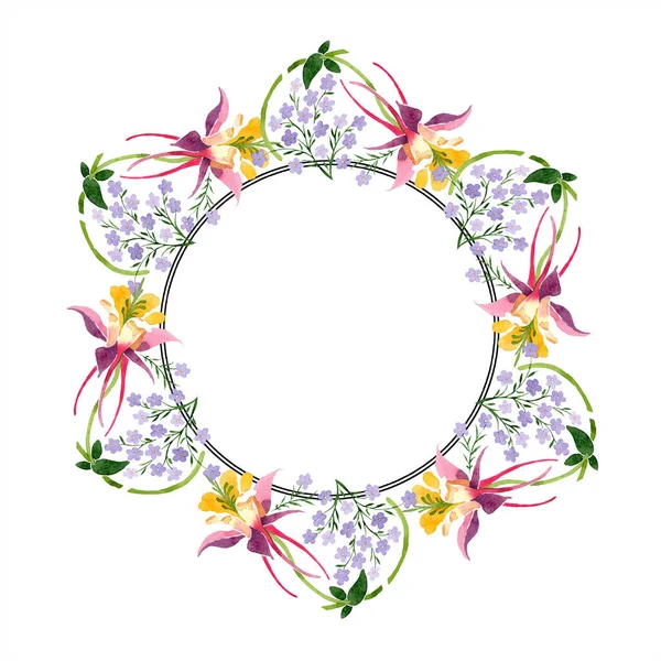 Zestaw Ilustracji Tle Akwarela Akwarela Pustą Ramkę Granicy Kwiatowy Ornament — Zdjęcie stockowe