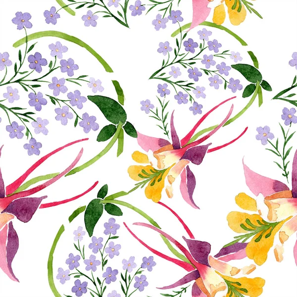 Ilustración Fondo Acuarela Conjunto Floral Patrón Fondo Sin Costuras Textura —  Fotos de Stock