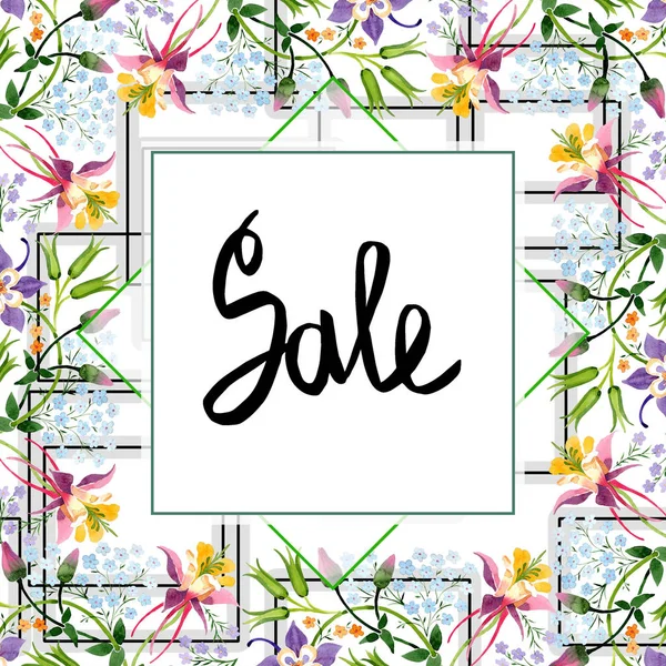 Watercolor Background Illustration Set Floral Ornament Sale Lettering — Stock Photo, Image