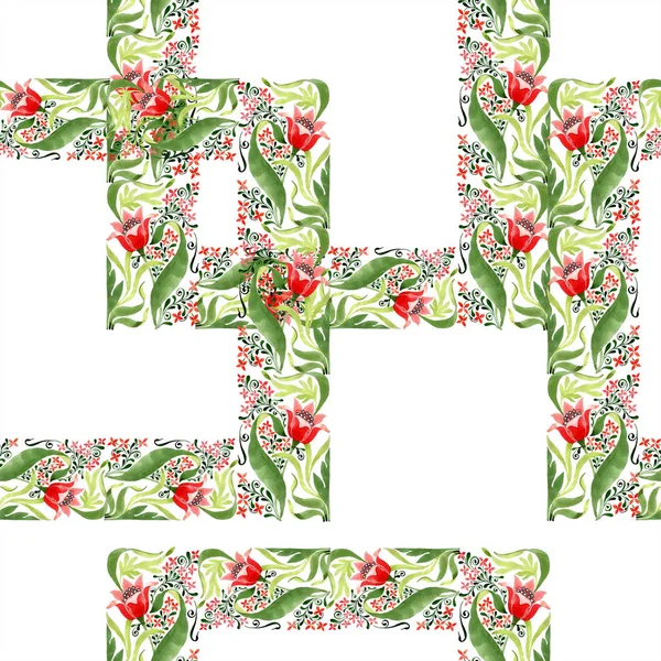 Красный Цветок Ботанический Дикий Весенний Лист Изолирован Набор Акварельных Рисунков — стоковое фото