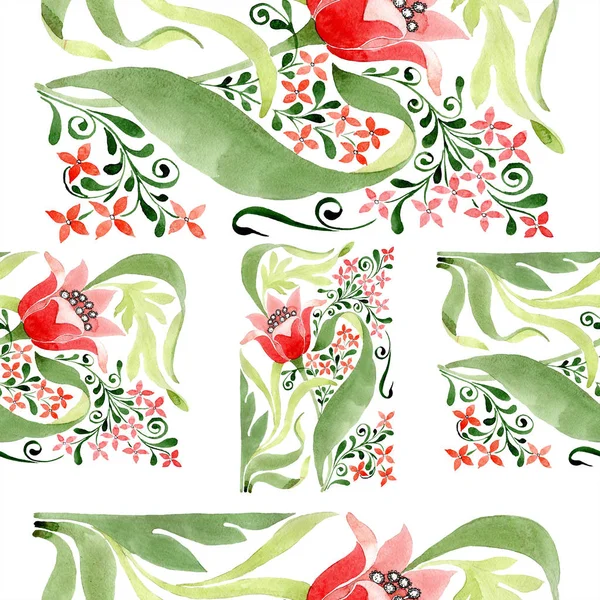 Red Floral Botanical Flower Wild Spring Leaf Isolated Watercolor Illustration — Stock Photo, Image