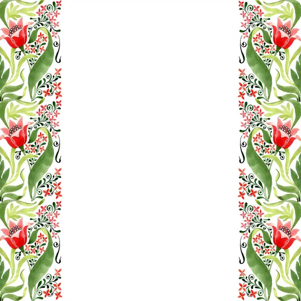 Червона Квіткова Ботанічна Квітка Дикий Весняний Лист Ізольований Набір Ілюстрацій — стокове фото
