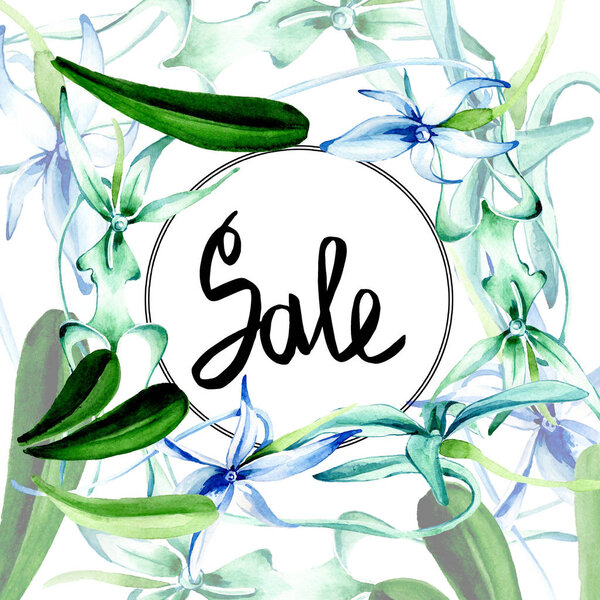 Синяя редкая орхидея. Цветочный ботанический цветок. Дикий весенний цветок изолирован. Набор акварельных фонов. Акварель акварель акварель изолирована. Граничный орнамент
.