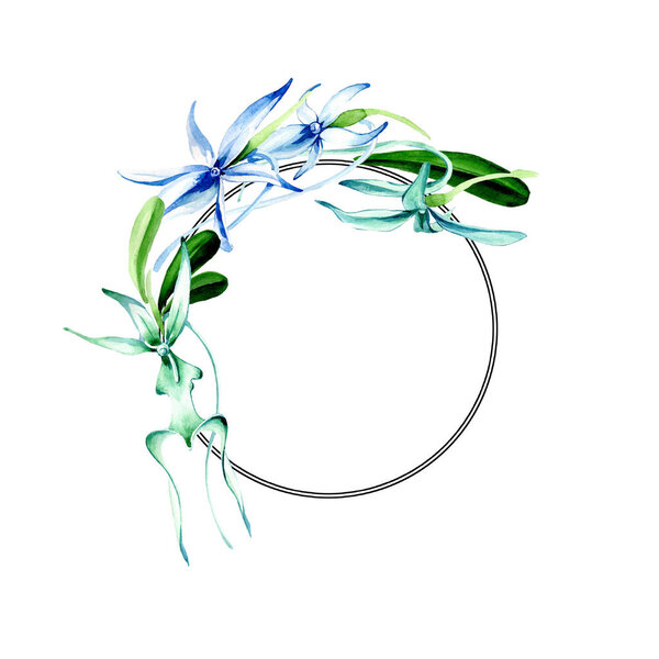 Синяя редкая орхидея. Цветочный ботанический цветок. Дикий весенний цветок изолирован. Набор акварельных фонов. Акварель акварель акварель изолирована. Граничный орнамент
.