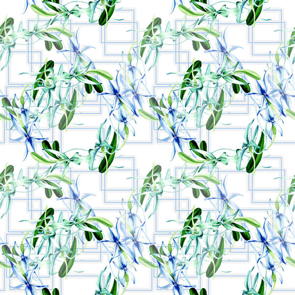 Синяя редкая орхидея. Цветочный ботанический цветок. Дикий весенний лист. Набор акварельных рисунков. Акварель акварель акварель изолирована. Бесшовный рисунок фона. Текстура ткани для печати обоев
.