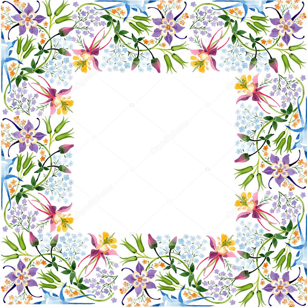 Watercolor background illustration set. Watercolor empty frame border floral ornament with copy space.