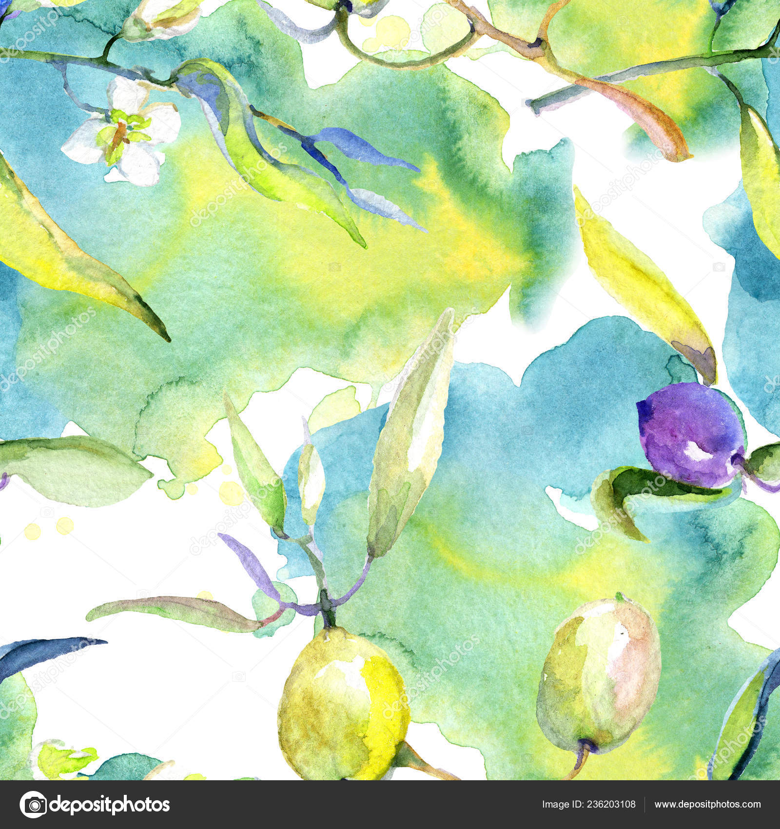 橄榄水色背景插图集无缝的背景模式织物壁纸打印纹理 图库照片 C Andreyanush