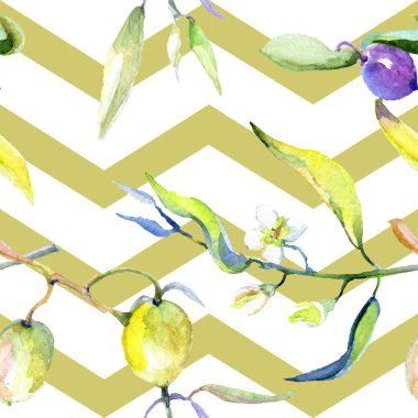 Zeytin suluboya arka plan illüstrasyon ayarlayın. Sorunsuz arka plan deseni. Kumaş duvar kağıdı yazdırma doku.