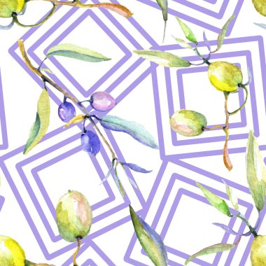 Zeytin suluboya arka plan illüstrasyon ayarlayın. Sorunsuz arka plan deseni. Kumaş duvar kağıdı yazdırma doku.