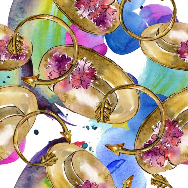 Giyim aksesuar ve kozmetik trendy moda kıyafet ayarlayın. Suluboya arka plan illüstrasyon küme. Suluboya çizim moda aquarelle. Sorunsuz arka plan deseni. Kumaş duvar kağıdı yazdırma doku.
