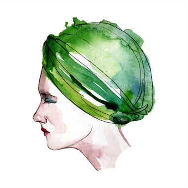 Şapka suluboya tarzında moda glamour illüstrasyon kroki. Giyim aksesuarları trendy moda kıyafet ayarlayın. Aquarelle moda kroki arka plan için. Suluboya çizim aquarelle izole.