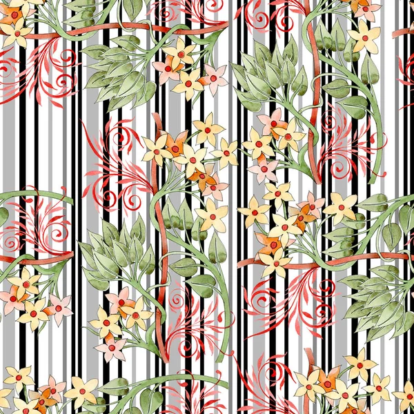 Colorful Floral Botanical Ornament Watercolor Illustration Set Seamless Background Pattern — Stock Photo, Image