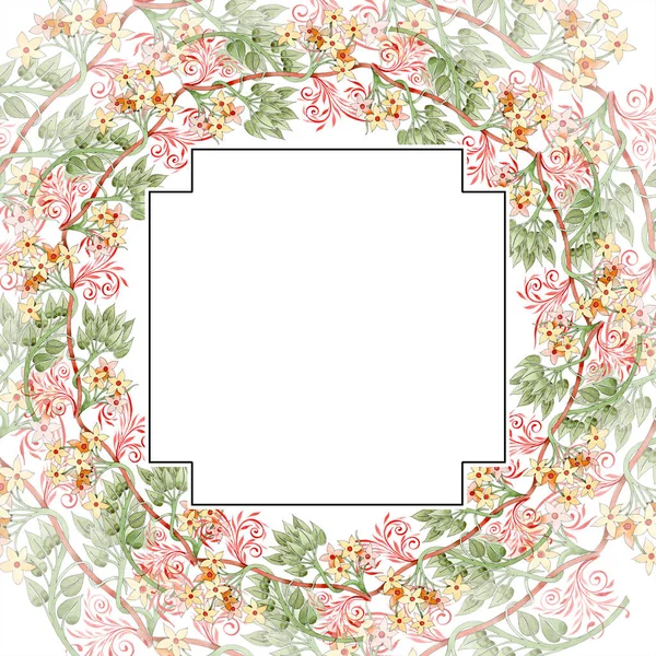 Colorful floral ornament with swirls. Watercolor background illustration set. Frame border ornament with copy space.