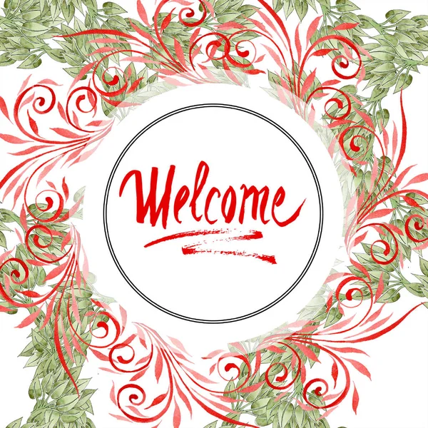 Renkli çiçek botanik süsleme swirls ile. Suluboya arka plan illüstrasyon küme. Çerçeve kenarlığı süsleme yazıt ile.