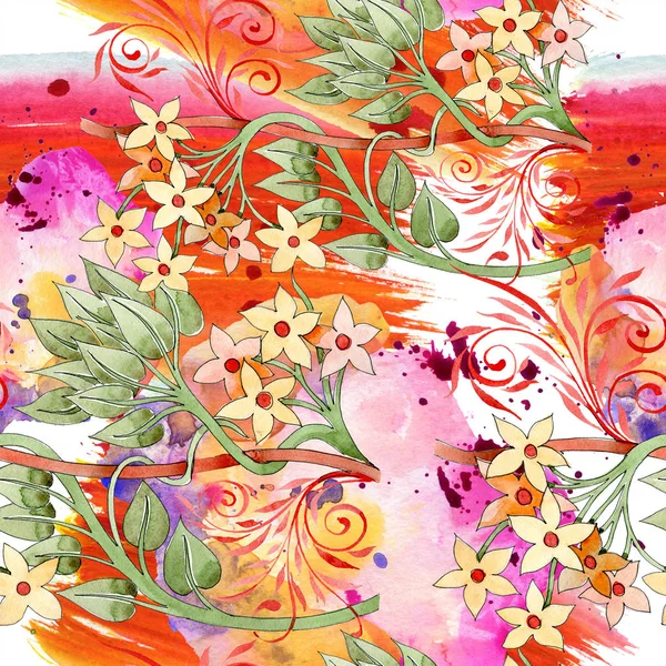 Colorful Floral Botanical Ornament Watercolor Illustration Set Seamless Background Pattern — Stock Photo, Image