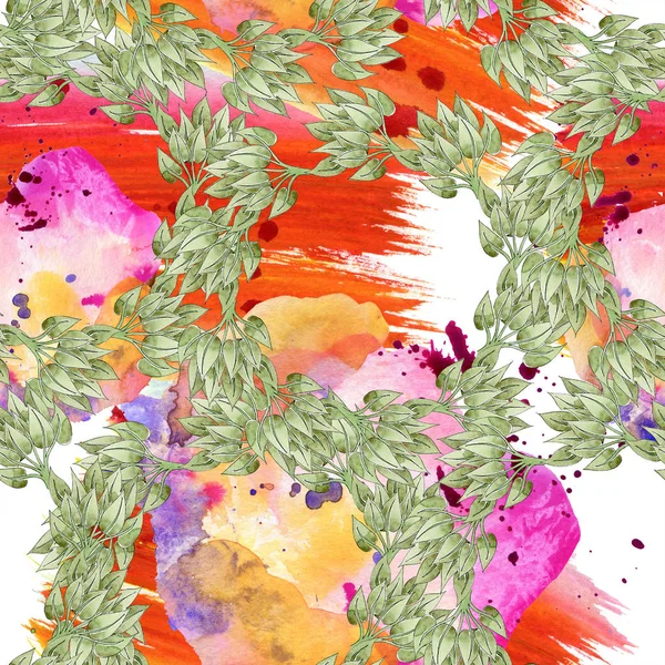 Colorful Floral Botanical Ornament Watercolor Illustration Set Seamless Background Pattern — Stock Photo, Image