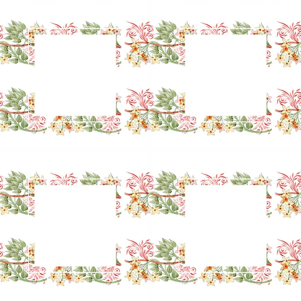 Colorful Floral Botanical Ornament Watercolor Illustration Set Seamless Background Pattern — Stock Photo, Image