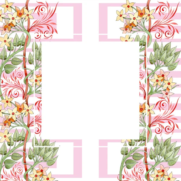 五颜六色的花卉装饰与漩涡 水彩背景插图集 带复制空间的框架边框装饰 — 图库照片