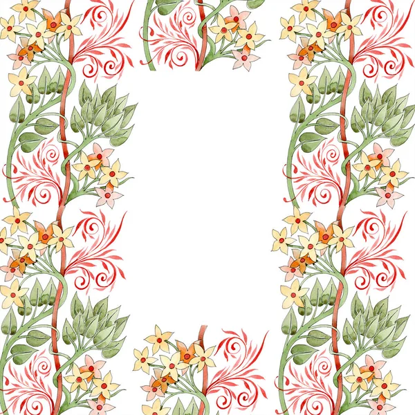 Colorful Floral Ornament Swirls Watercolor Background Illustration Set Frame Border — Stock Photo, Image