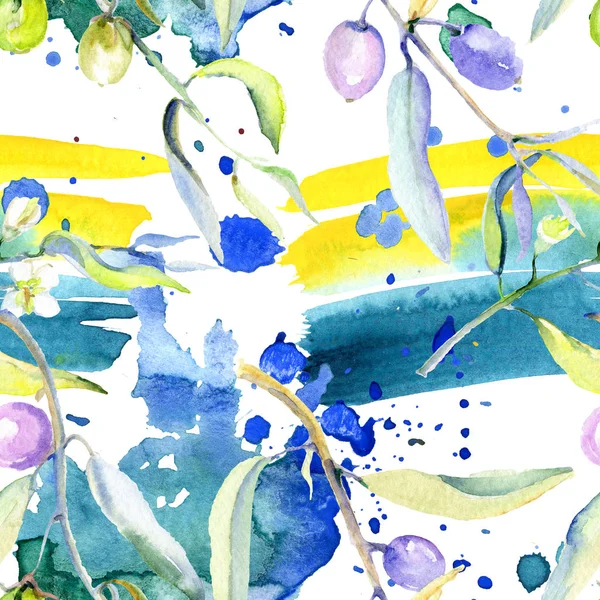 Zeytin suluboya arka plan illüstrasyon ayarlayın. Sorunsuz arka plan deseni. Kumaş duvar kağıdı yazdırma doku.