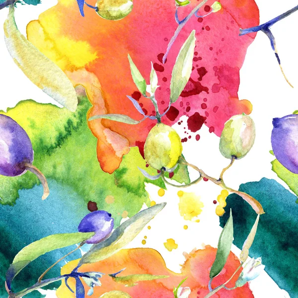 Zeytin suluboya arka plan illüstrasyon ayarlayın. Sorunsuz arka plan deseni. Kumaş duvar kağıdı yazdırma doku.