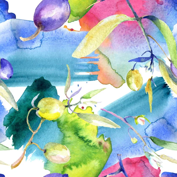 Zeytin suluboya arka plan illüstrasyon ayarlayın. Sorunsuz arka plan deseni. Kumaş duvar kağıdı yazdırma doku.