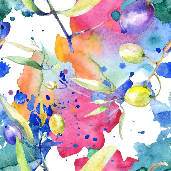 Zeytin suluboya arka plan illüstrasyon ayarlayın. Sorunsuz arka plan deseni. Kumaş duvar kağıdı yazdırma doku.